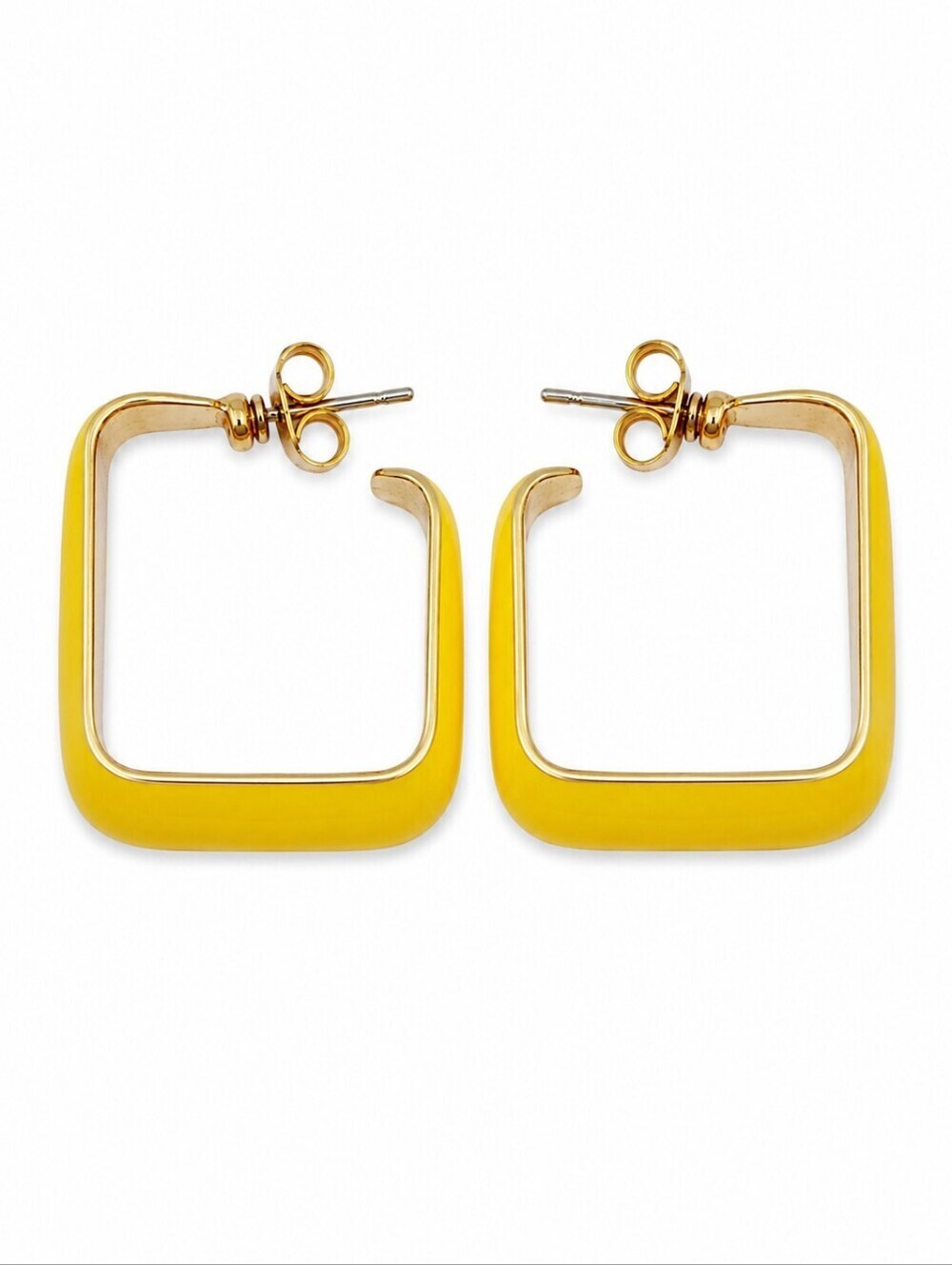 3/$30 VTG Canary Yellow Enamel Square Cubism Hoop Earrings